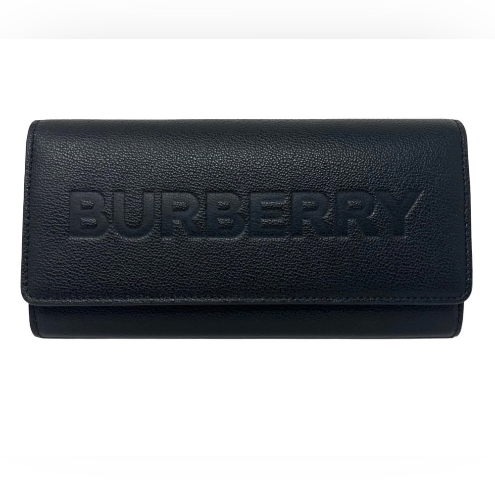 Burberry Porter Black Leather Flap Continental Long Wallet with dust bag